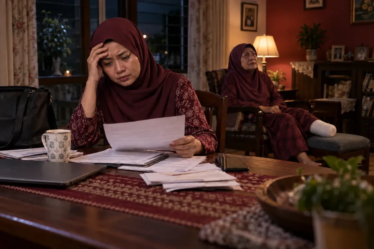 Anak mengurus bil dan belanja rumah sambil menjaga ibu yang sama selepas amputasi