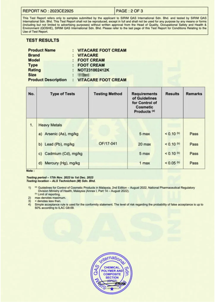 Keputusan laporan SIRIM QAS 2023CE2925